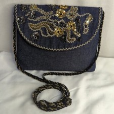 Vintage 90's denim and sequins purse 8x6