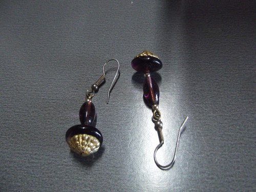 1 Pair Old 1.5"in Glass Purple Genie Bottles Dangle Earrings - Picture 5 of 8
