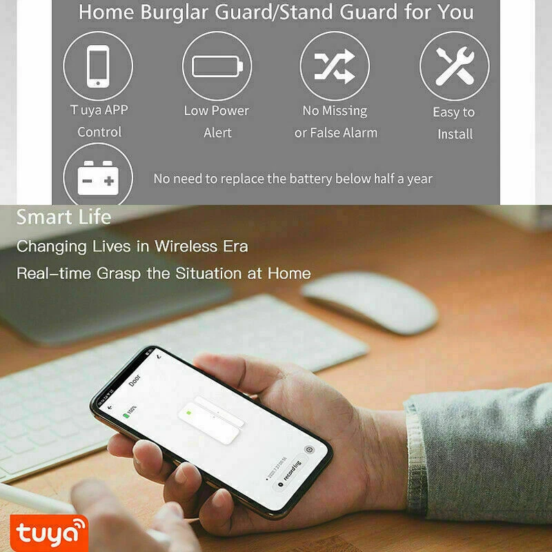 2 Pack WiFi Smart Door Window Magnetic Sensor Home Security Burglar Alarm Google - Image 4 of 4