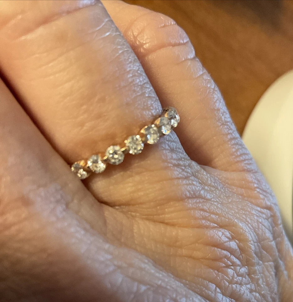 Кольцо вечности с плавающим бриллиантом из розового золота с голубым нилем.  Размер 5,5. .92 карата - Изображение 3 из 4