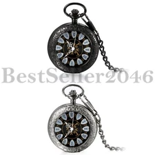 Men's Mechanical Pocket Watch Hand Winding Skeleton Steampunk Windup Chain Gift
