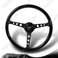 15-Inch W-Power 380MM Black Wood Grain Black Spoke 3" Deep Dish Steering Wheel