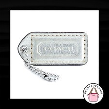 2" Medium VINTAGE COACH Silver Leather Nickel Fob Bag Charm Keychain Hang Tag