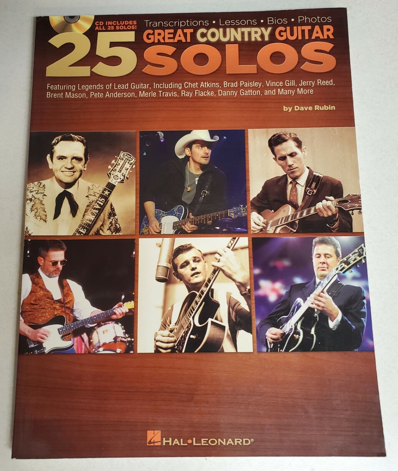 25 COUNTRY SOLOS GUITAR TAB TABLATURE SONGBOOK LEE REED GATTON GILL TRAVIS & CD
