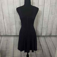 Free People Women's XS Navy Polka Dot Stretchy Fit-N-Flare Knee Length Dress
