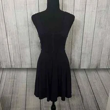 Free People Women's XS Navy Polka Dot Stretchy Fit-N-Flare Knee Length Dress