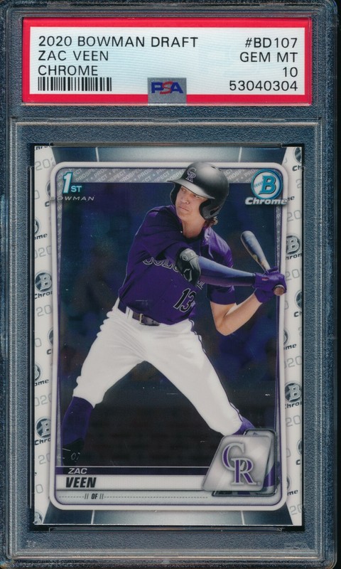 PSA 10 ZAC VEEN 1st 2020 Bowman Chrome Draft Rockies Rookie Card RC GEM MINT