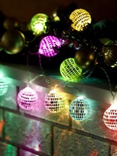 LED Disco Ball String Light Battery Powered Mirror Balls Ornaments for Outsid...