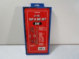21 PC TAP & DIE SET SAE 1/2 7/16 3/8 5/16 1/4 10-24 12-24 6-32 1/8'' NPT READ