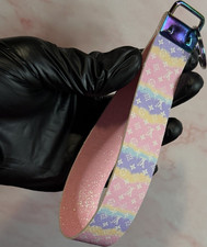 Glitter Faux Leather Key Chain Wristlet Pink Multicolor for Women, Designer