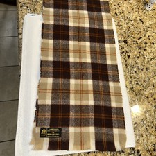 EDINBURGH 100 Lambswool Plaid Tartan Scarf 10 X 44 brown/Tan Scotland Muffler