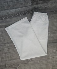 White Linen Blend Wide Leg Pants Womens L Pockets Beachy Coastal Resort Elastic