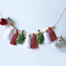 Boho Tassel Banner Wall Hanging with Wood Beads - Christmas Home Decor for Holid