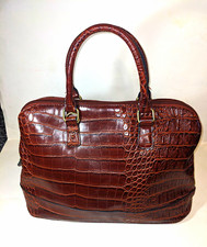 Bueno Women's Brown/Red Crocodile Leather Satchel Bag, Double Handle, Very Nice