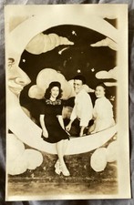 RPPC Vintage Real Photo THE MAN IN THE MOON Postcard 2 Women with Handsome Man