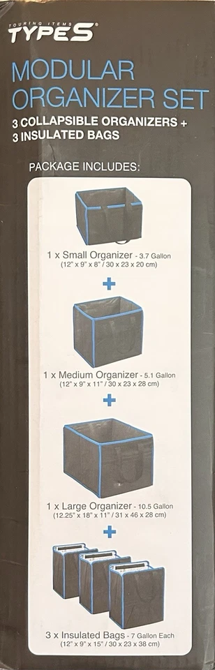 Modular Organizer Set 6 Bags 3 Collapsible 3 Insulated Storage Bags Trunk Travel - Image 4 of 4