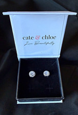 Cate & Chloe Silver Tone Round Crystal Halo Stud Earrings Butterfly Closure