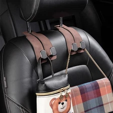 2×Leather Car Seat Back Hooks Vehicle Headrest Storage Purse Holder Bags Hangers