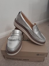Womens Clarks Orianna W Loafer Silver Flatform Shoes Size 6D NEW In Box (2658s)