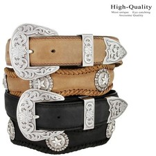 Silver Abilene Star Conchos Crazy Horse Scalloped Genuine Leather Western Belt