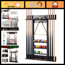 Wall-Mounted Pool Cue Rack for 8 Cues & Billiard Accessories - Solid Pine Wood S