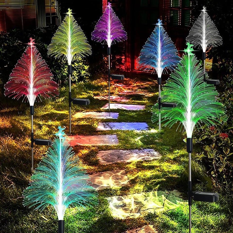 Solar Garden Light LED 7 Colors Changing Christmas Tree Stake Lamp Outdoor Decor