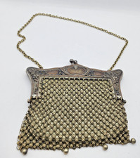 Antique 1909 German Silver Mesh Chainmail Purse with Art Deco Frame