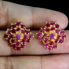 925 Sterling Silver Earrings Round Ruby 4mm Natural Gemstone Jewelry