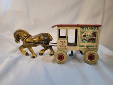 Vintage Marx Toyland Milk Cream Wagon with Horse Wind Up Tin Toy