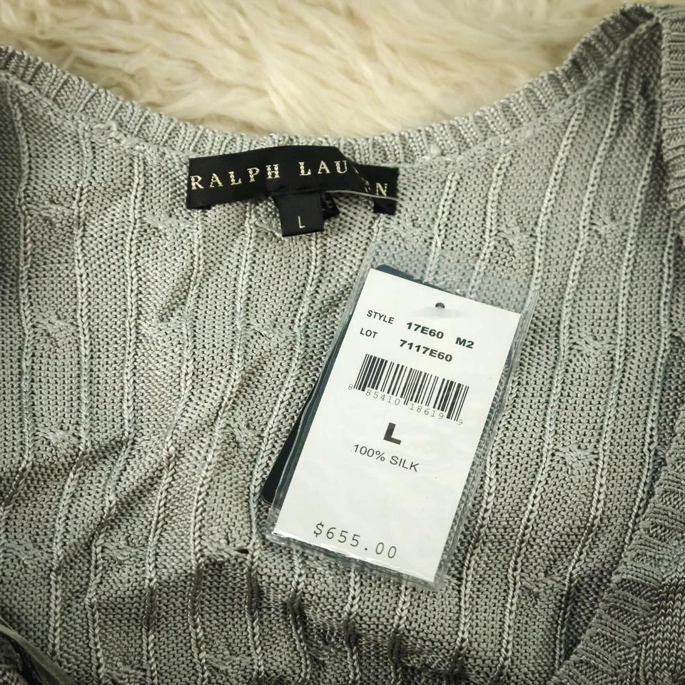 Vestido Ralph Lauren Etiqueta Negra Talla Grande L Gris Plateado Metálico Tejido con Cable Seda Foto 4 de 4