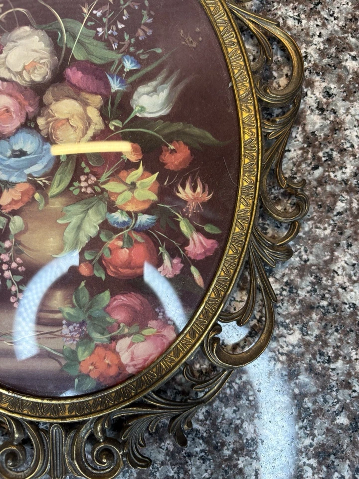 Marco de metal italiano victoriano ornamentado ovalado vintage burbuja vidrio convexo ¡Hermoso! Foto 4 de 4