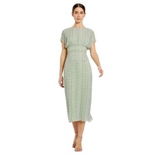 Mac Duggal NWT Beaded Cap Sleeve Empire Waist Sheath Midi Dress in Sage Size 6