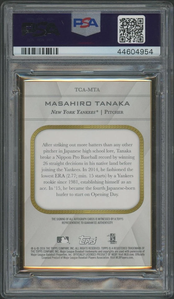 2016 Topps Transcendent #TCAMTA Masahiro Tanaka Blue Auto #11/25 PSA 9 Auto 10 - Image 2 of 2