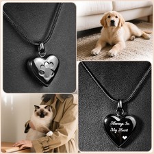 2 Pack Black Paw Print Heart Pet Ashes Memorial Necklace For Dog Cat Ashes