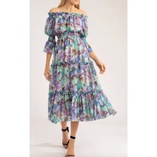 PatBo Blossom Off The Shoulder Dress Violet Womens Small New with Tags 