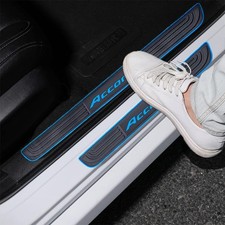 4pcs/Set Car Door Sill Plate Protectors - Black Soft Rubber Front/Rear Door Blue