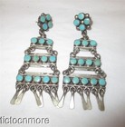 VINTAGE ZUNI INDIAN SNAKE EYES PETIT POINT TURQUOISE TIERED JINGLE EARRINGS STER — photo 1