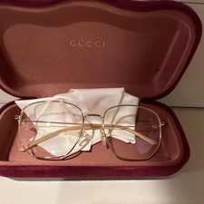 Gucci Gold Metal Geometric Full Rim Eyeglass Frames Unisex Adults
