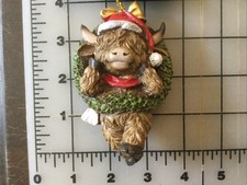 Highland Cow W/ Wreath  Santa Hat  Scarf Christmas Tree Ornament Highland Cow