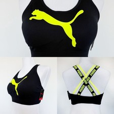 Puma Strappy Sports Bra Womens Size Large Seamless Black Lime Green Athleisure