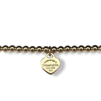 Tiffany & Co vergoldeter Herzanhänger an extra Kugelarmband 21cm in Geschenktüte