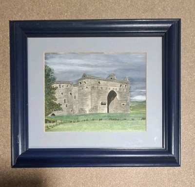 Eremitage Schloss Bordüren, Aquarell und Bleistift Wandbild Original (32,5cm×37cm)