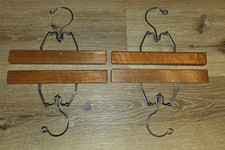 Vintage Mid Century Wood Clamp Pants Clothing 9" Hangers Matching set of 4