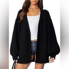 EDIKTED Mathilde Oversize V-Neck Blouson Cardigan Black XS