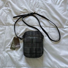 NWT American Leather Co Cleveland Mini Crossbody Bag Black White Striped MSRP 95