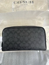 Coach Small Travel Kit In Signature Canvas and calf leather Charcoal/Black CAR15