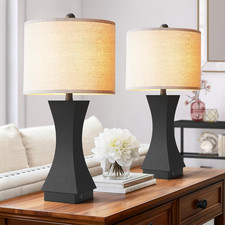 24.5" Modern Table Lamp Set of 2, 3-Way Dimmable Bedside Lamps with USB C  a Ch