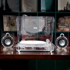JYK High-End Transparent Acrylic HiFi Dual Speed Vinyl Player Bluetooth Speaker