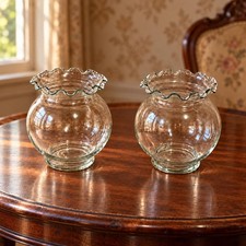 Indiana Glass Crystal Ivy Bowl Set 2 Ruffled Rim 5.25 Inch 03683 Made in USA