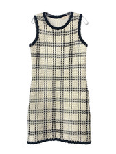 Tory Burch Dress Tweed Wool Blend Linen Sleeveless Black Trim Back Zip Size M